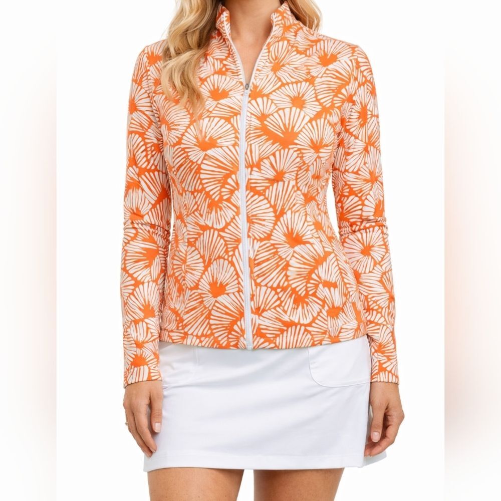 Tommy Bahama Golf Jacket L NWT Orange Shell Print UPF 50 Coastal Sport Zip